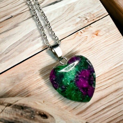 ruby fuchsite heart necklace