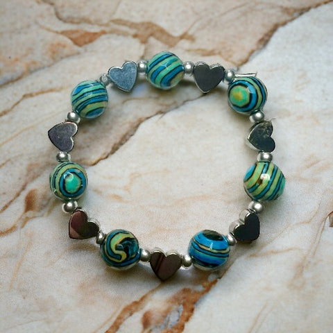 reconstituted turquoise and heart bracelet