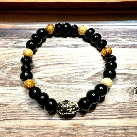 shungite, palo santo and buddha bracelet