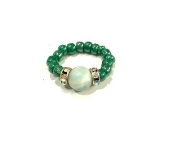 Aventurine & Beaded Elastic Ring