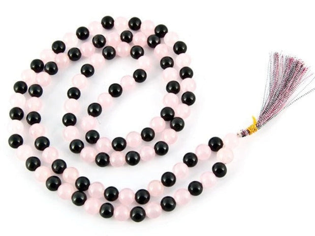 Black Agate and Rose Quartz Prayer Mala