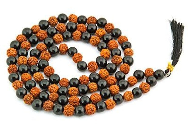 Black Agate and Rudraksha Prayer Mala