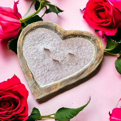 Heart Shaped Wooden Dough Bowl Candle