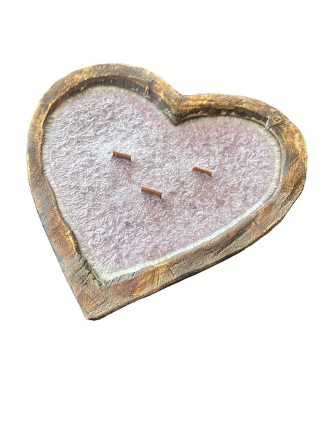 Heart Shaped Wooden Dough Bowl Candle