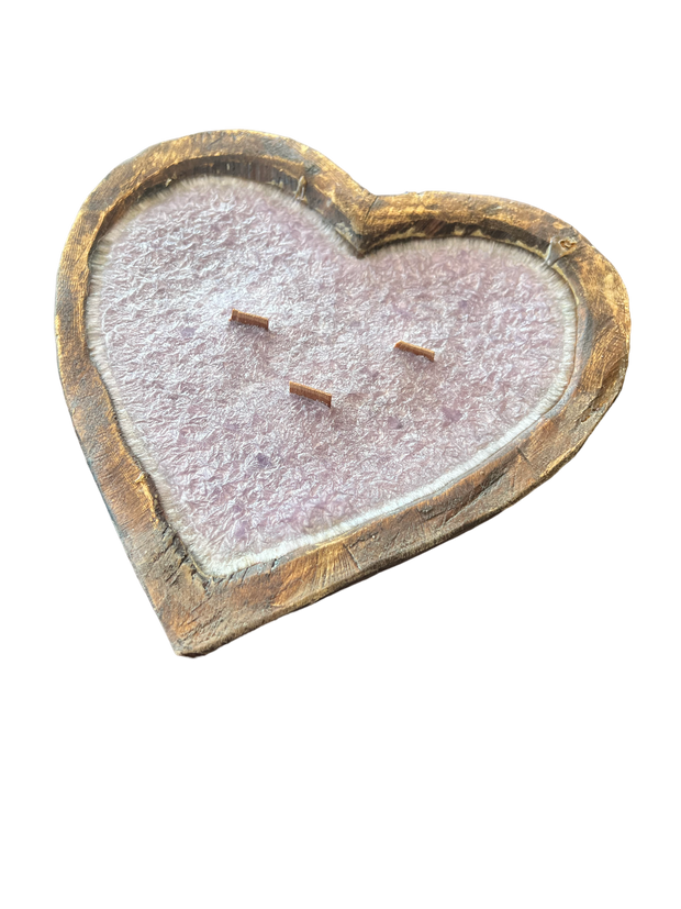 Heart Shaped Wooden Dough Bowl Candle