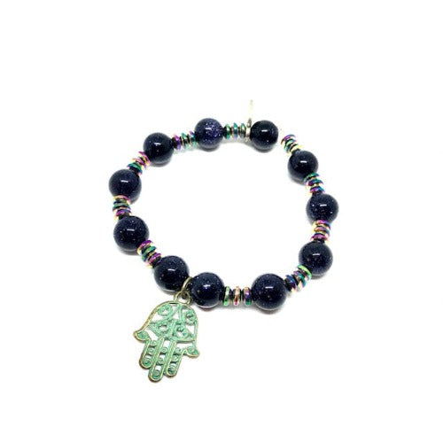 Blue Goldstone and Hamsa Bracelet